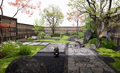 Japanese-style Courtyard Dead Rock Courtyard Landscape 3d model