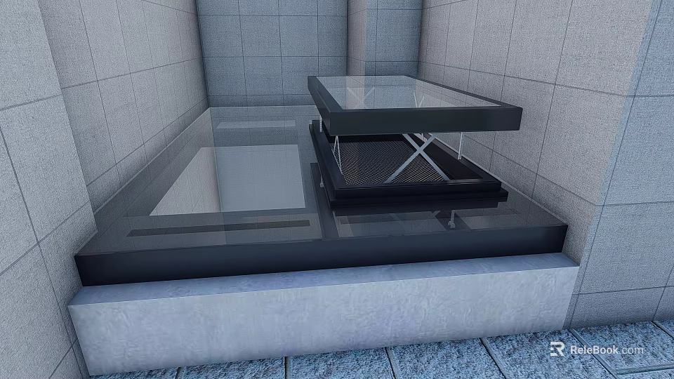 Detached Villa Exterior Featuring Gray Walls Glass Floor And Black Metal Frame 3d model 