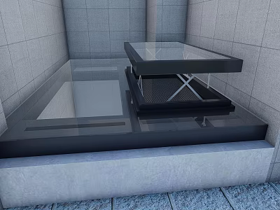 Detached Villa Exterior Featuring Gray Walls Glass Floor And Black Metal Frame 3d model