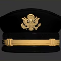 Classic Black Military Cap Featuring Golden Emblem And Yellow Decorative Band