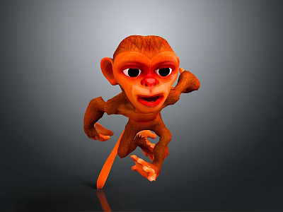 3D Rendered Red Monkey Running With Vivid Expression On Gray Background 3d model