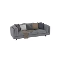 Gray Two Seater Sofa With Plush Pillows And Checkered Blanket Modern Style 3d model