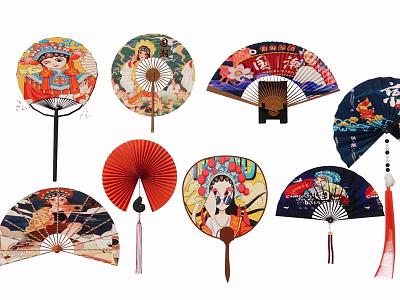 Traditional Style Decorative Fans As Hanging Ornaments With Diverse Designs 3d model