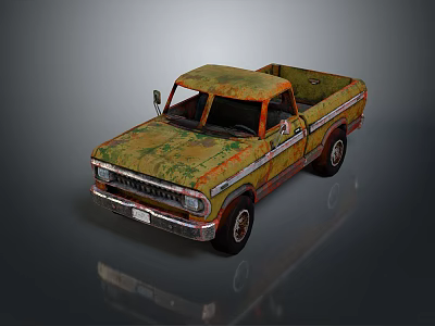 Old Rusted Yellow Pickup Truck With Open Bed And Retro Style 3d model