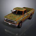 Old Rusted Yellow Pickup Truck With Open Bed And Retro Style