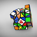 Colorful Rubik's Cubes With Chinese Fu Symbol Solved And Scrambled Patterns