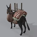 Donkey Carrying Traditional Saddle With Decorative Pot And Wooden Straps