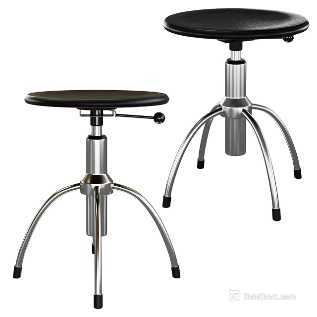Modern Adjustable Bar Stools With Black Seat And Silver Metal Frame Legs Design 3d model 