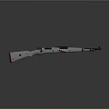 Silver And Red Accented Rifle With Long Barrel Scope And Reflection On Gray Background 3d model