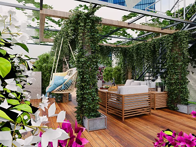 Modern Courtyard View Balcony Patio Sitting Area 3d model