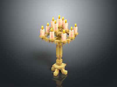 Pixel Art Candelabra With Multiple Lit Candles And Golden Base Design 3d model