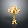 Pixel Art Candelabra With Multiple Lit Candles And Golden Base Design 3d model