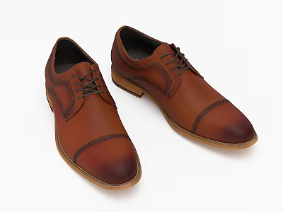 Classic Brown Leather Oxford Shoes with Lace Up Design for Formal Business Wear 3d model
