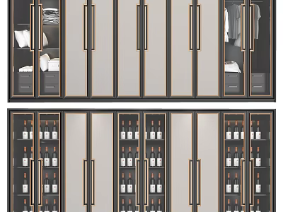 Luxury Modern Wardrobe With Mirrored Panels Metal Handles And Layered Storage Design 3d model