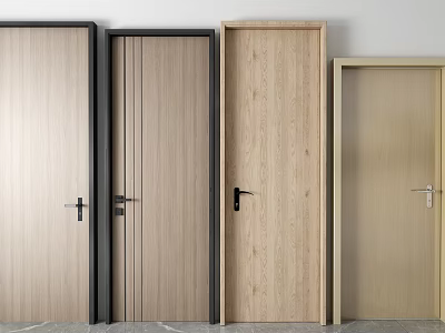 Modern Wooden Swing Doors With Various Designs And Metal Handles For Home Interior 3d model