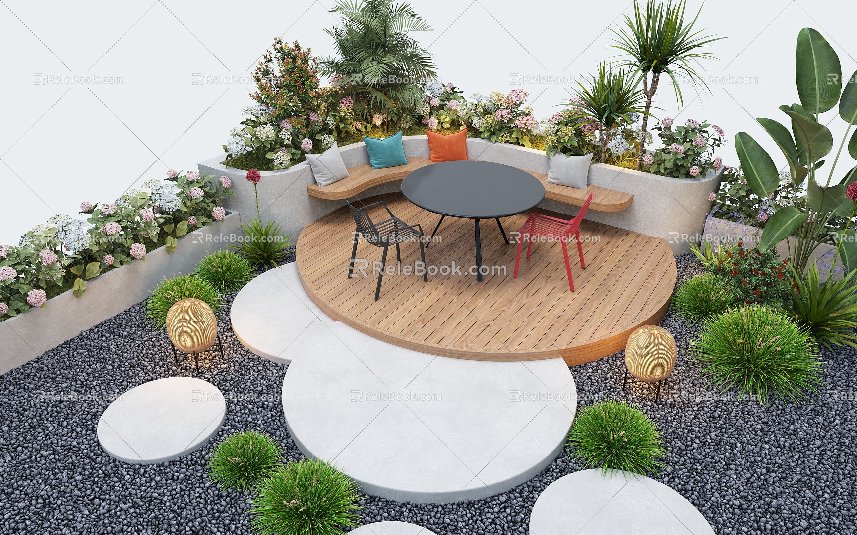 Courtyard landscape outdoor sofa flower pool landscape plants outdoor lighting model