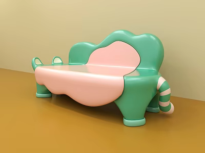 Abstract Shape Green and Pink Sofa with Curved Design Playful Style for Kids Room 3d model