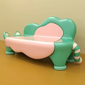 Abstract Shape Green and Pink Sofa with Curved Design Playful Style for Kids Room