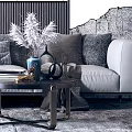 Modern Luxury Sofa and Coffee Table Set With Black Chair Gray Sofa Bookshelf and Lighting