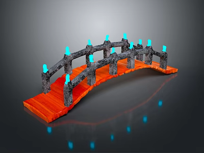 Architectural Stone Bridge Design With Orange Deck And Blue Glowing Elements 3d model