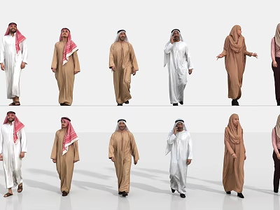 Group of People in Traditional Clothing Walking and Standing in Various Poses 3d model