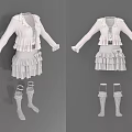 White Outfit With Long Sleeves Lace Details Ruffled Skirt Layers And Matching Knee High Socks
