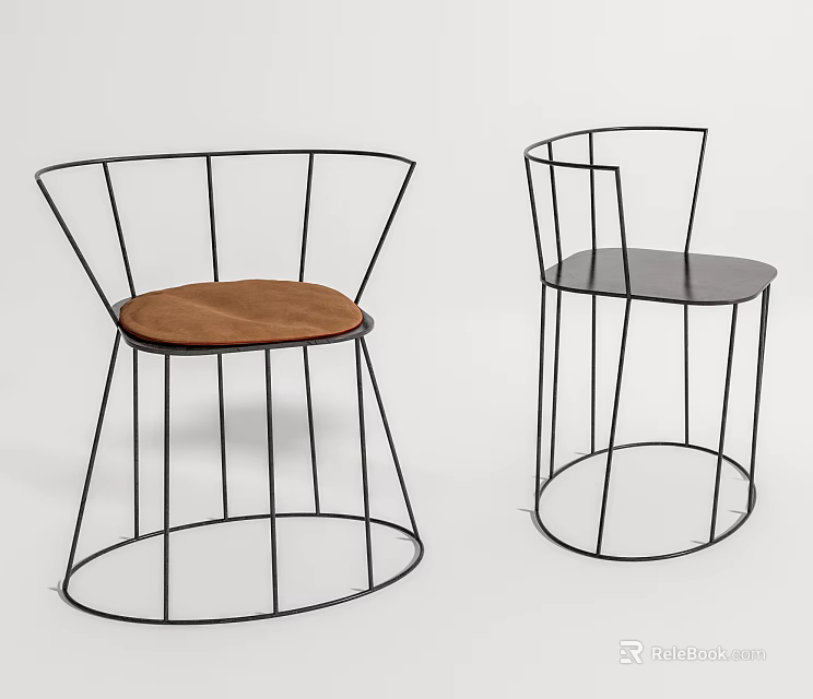 Modern Leisure Chairs With Metal Frame Sleek Lines And Brown Black Seat Cushions 3d model 