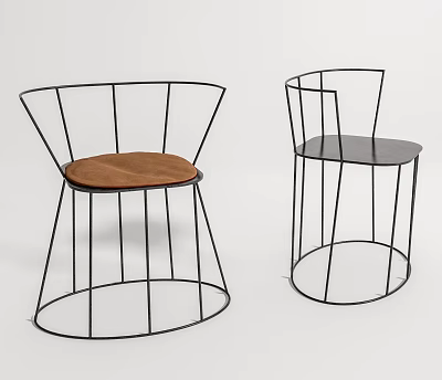 Modern Leisure Chairs With Metal Frame Sleek Lines And Brown Black Seat Cushions 3d model