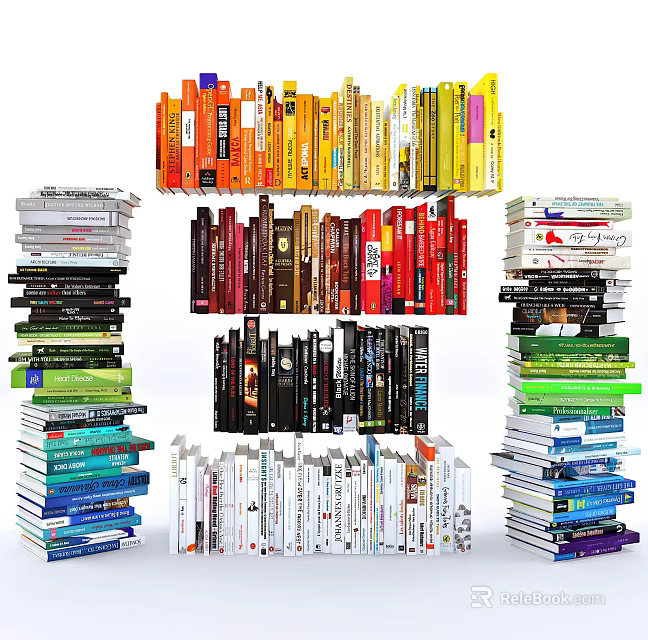 Colorful Stacked Books And Magazines Collection Featuring Various Genres 3d model 