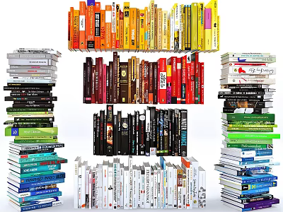 Colorful Stacked Books And Magazines Collection Featuring Various Genres 3d model