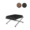 Modern Stool with Black Leather Striped Cushion Crossed Metal Frame and Color Options Brown Gray