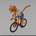 Cat Eared Girl With Leopard Tail Riding Red Bicycle In Sailor Uniform
