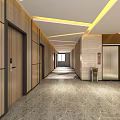 Modern Hotel Public Lounge With Geometric Ceiling Design Marble Flooring And Comfortable Sofas