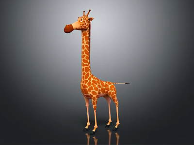 Giraffe 3D Character Model With Long Neck Spotted Pattern Standing On Gray Background 3d model