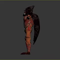 Hooded Sci Fi Character in Red Armor with Mask Cloak and Outstretched Arms