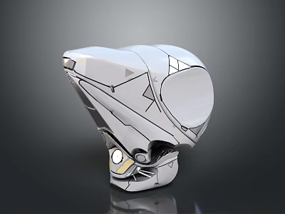 Sleek Modern Metallic Helmet Featuring Geometric Shapes and High Gloss Reflective Finish 3d model