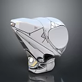 Sleek Modern Metallic Helmet Featuring Geometric Shapes and High Gloss Reflective Finish