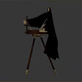 Vintage Electronic Camera On Wooden Tripod Featuring Black Cloth And Brass Parts Design