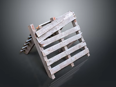 Old Rustic Wooden Pallets Stacked With Weathered Planks On Dark Background 3d model