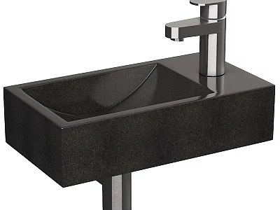 Modern Black Square Washbasin with Silver Faucet and Stone Material Pedestal Design 3d model