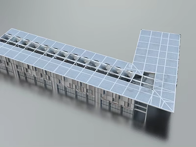 Modern Commercial Street With Solar Panel Roof And Multiple Storefronts 3d model