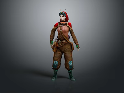 Fantasy Character Featuring Creature Inspired Antennae In Brown Outfit With Shoulder Armor 3d model