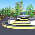 Residential Landscape Entrance With Gate Guard House Green Trees Red Vehicle And Blue Sky