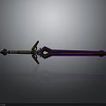 Fantasy Style Purple And Golden Sword With Decorative Hilt And Metallic Blade