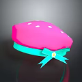 Strawberry Shaped Pink Hat with White Dots Turquoise Band and Yellow Flower Bow