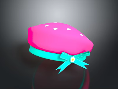 Strawberry Shaped Pink Hat with White Dots Turquoise Band and Yellow Flower Bow 3d model