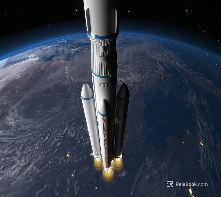 Powerful Rocket Launching From Earth With Ignition Flames In Space 3d model 