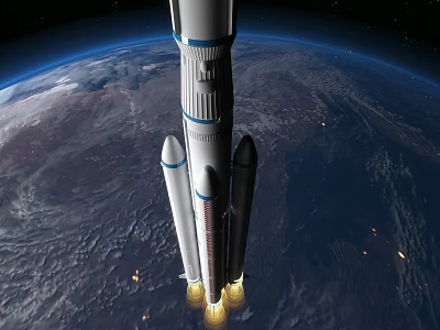 Powerful Rocket Launching From Earth With Ignition Flames In Space 3d model