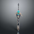 Ornate Decorative Sword With Blue Gemstone Hilt And Intricate Metallic Blade Design 3d model