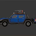 Blue Modified Off Road Truck With Roof Equipment And Rugged Design